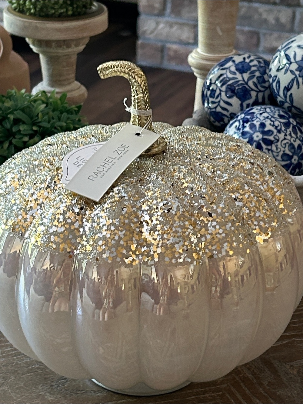 NEW! LIGHTED Vintage Inspired Metallic Gold Silver Glitter Fall Harvest Pumpkin